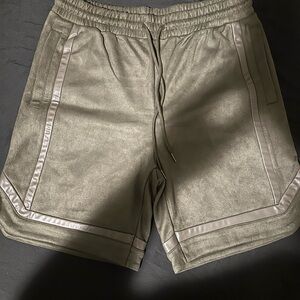 Men Suede Olive Green Shorts